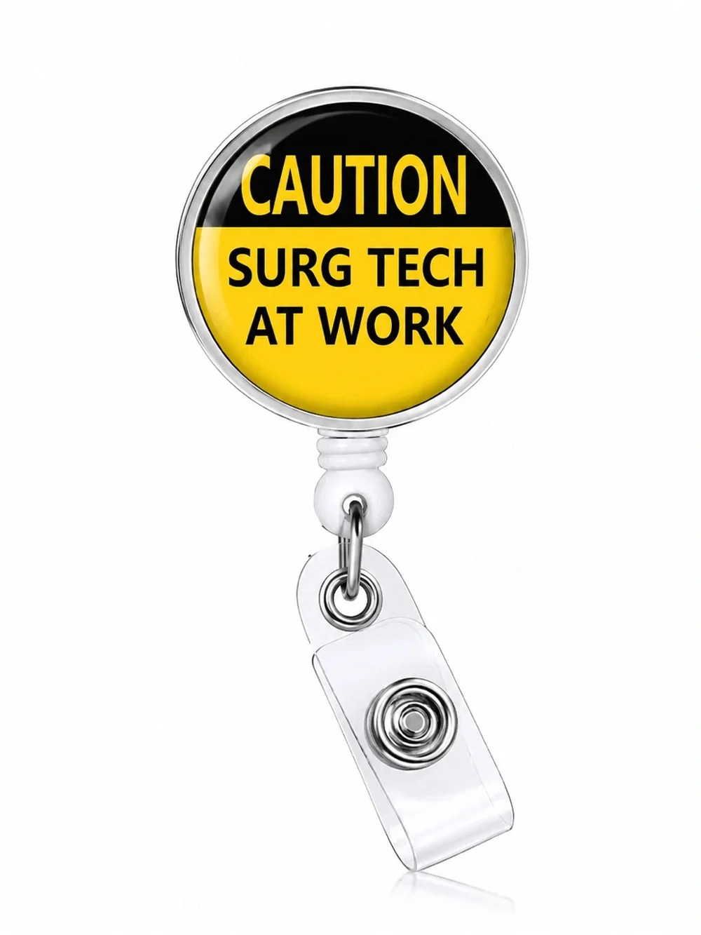 Caution Surg Tech At Work Retractable Badge Reel - Yellow/Black